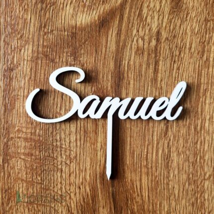 Drevený zápich na tortu s menom Samuel 03