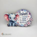 Drevená magnetka s menom a údajmi o narodení – Sloník