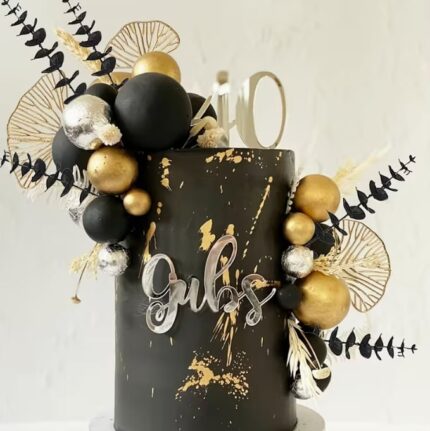 Dekorácia na tortu – Guličky SADA 175 /zlatá,čierna,ginko list/