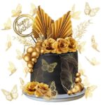 Dekorácia na tortu – Guličky SADA 149 /zlatá, motýle, palmový list/