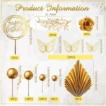 Dekorácia na tortu – Guličky SADA 149 /zlatá, motýle, palmový list/ – Obrázok 2