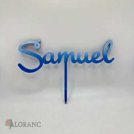 Drevený zápich na tortu s menom Samuel 01 /modrá/