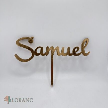 Drevený zápich na tortu s menom Samuel 01 /zlatá/