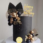 Dekorácia na tortu – Guličky SADA 173 /zlatá,čierna,ginko list/