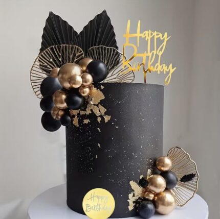 Dekorácia na tortu – Guličky SADA 173 /zlatá,čierna,ginko list/