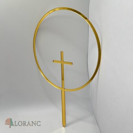 Dekorácia na tortu/zápich – pl. krížik zlatý + kruh