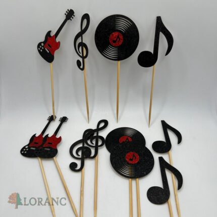 Pap. zápich na tortu – Noty, Nota, Husľový kľúč, Gitara,Platňa 03