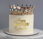 dekorácia na tortu/plastový nápis – Happy birthday Queen 02 /zlatá/ – Obrázok 3