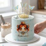 dekorácia na tortu/SADA korunka + princezná-magnetka + modré motýle – Obrázok 2