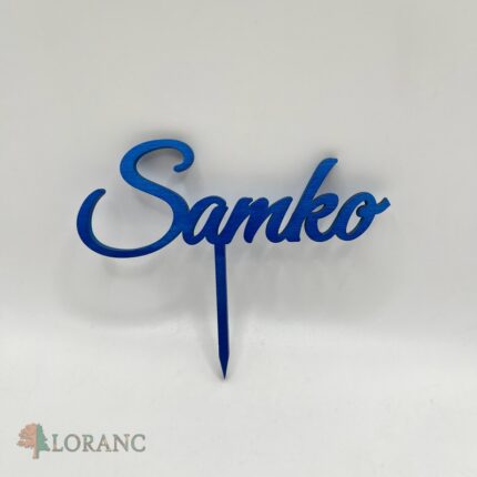 Drevený zápich na tortu s menom Samko /modrý/