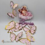 dekorácia na tortu – SADA – magnetka dievčatko na obláčiku + motýle + meno
