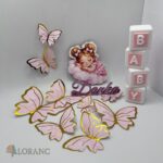 dekorácia na tortu - SADA - magnetka dievčatko na obláčiku + motýle + meno + nápis BABY – Obrázok 2