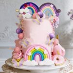 Zápich na tortu /dekorácia guličky /fialové,ružové/ + motýle + dúha