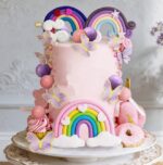 Zápich na tortu /dekorácia guličky /fialové,ružové/ + motýle + dúha