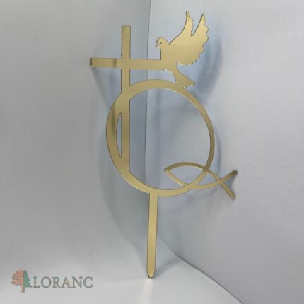 Dekorácia na tortu/zápich – pl. krížik zlatý + holubica 09