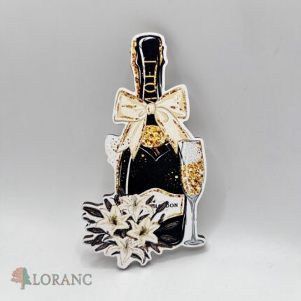 dekorácia na tortu – magnetka – Šampus + sekt pohár /čierna