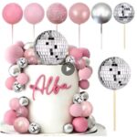 Dekorácia na tortu – Guličky SADA 188 /disko gule, ružové, strieborné/