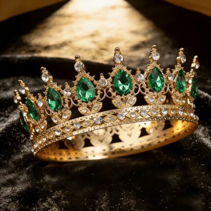 Dekorácia na tortu – Princeznovská korunka /zlatá+zelená/ 15