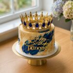 Dekorácia na tortu – Princeznovská korunka /zlatá+modrá/ + nápis SADA – Obrázok 3
