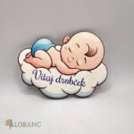 dekorácia na tortu/magnetka - Bábätko - Chlapček na obláčiku - Vitaj drobček