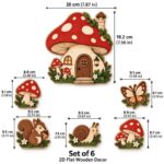 Drevená dekorácia - Rozprávkový domček muchotrávka a lesné zvieratká – Obrázok 3
